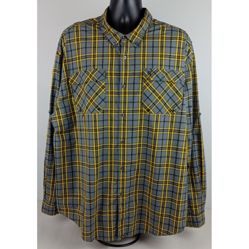 Heybo Outdoors Men's 3XL Yellow Gray Plaid Long Sleeve Collar Vented Shirt